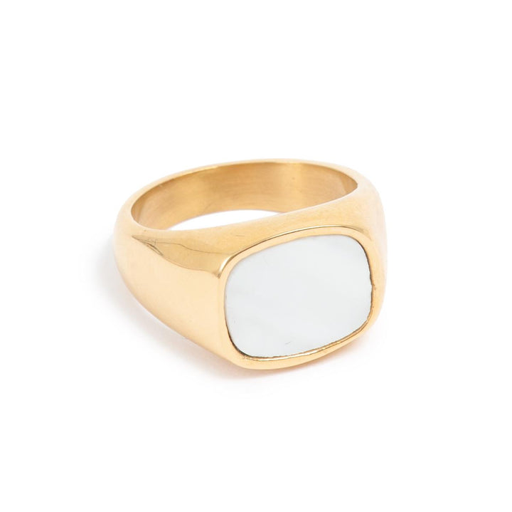 Ring Steel 14K signet MOP, 56/60/64/68
