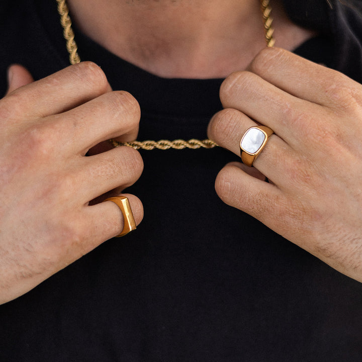 Ring Steel 14K signet MOP, 56/60/64/68