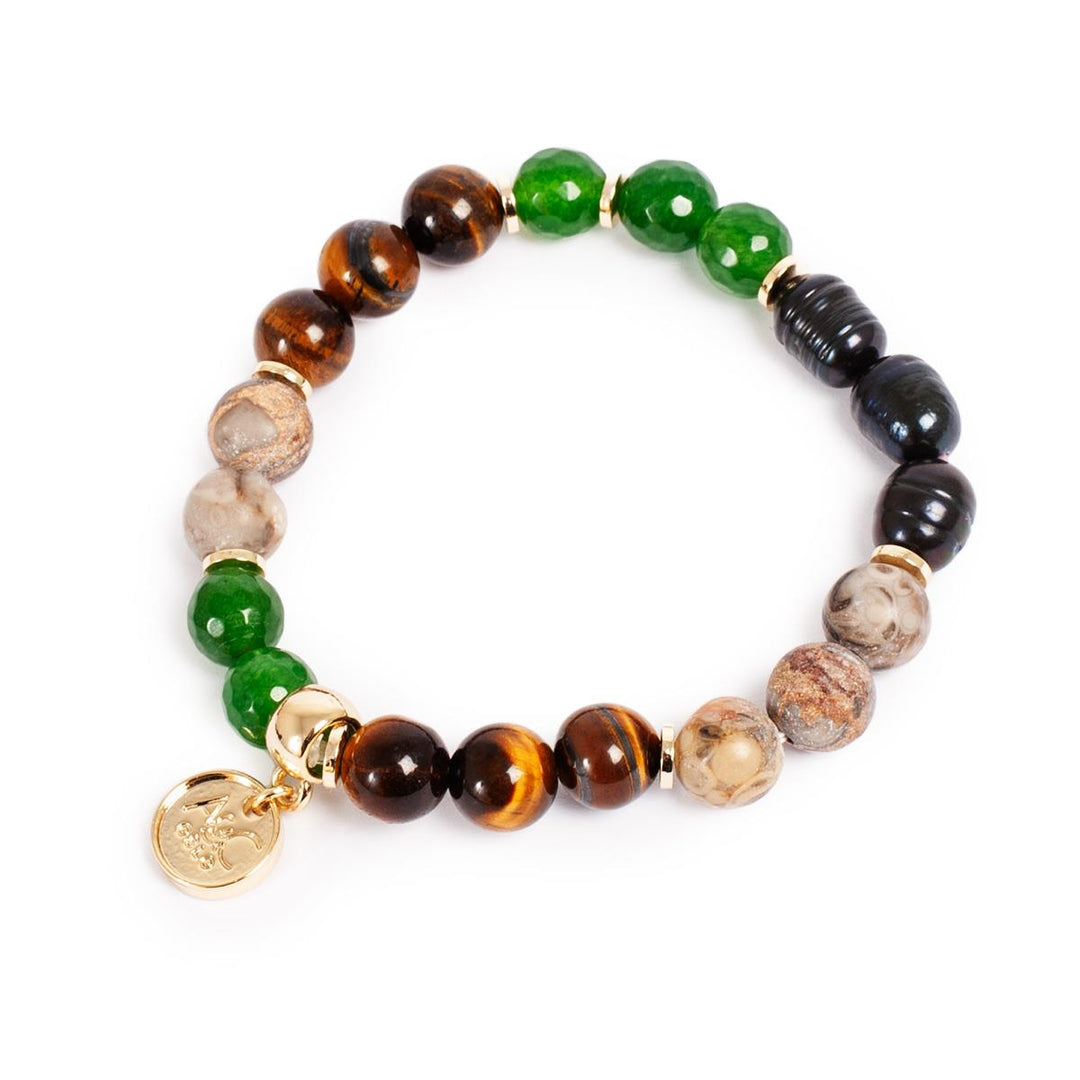 Bracelet 18cm "Nature Beads" Tigereye, Dyed Jade
