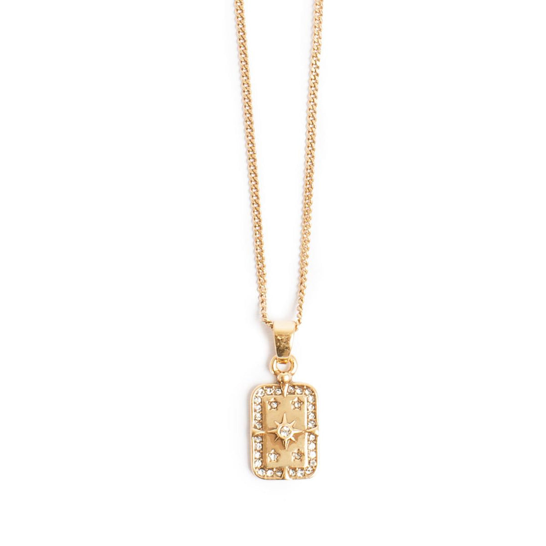 Neckl, 45cm+extn. rectangle, "Astro Gold" w/cr. GP