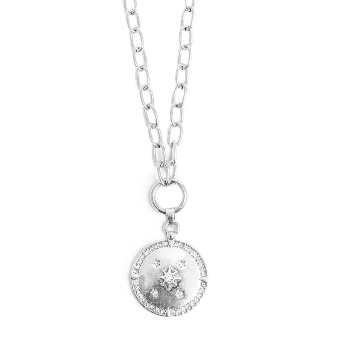 Neckl, 45cm+extn. "Astro Silver" big coin, crystal SP