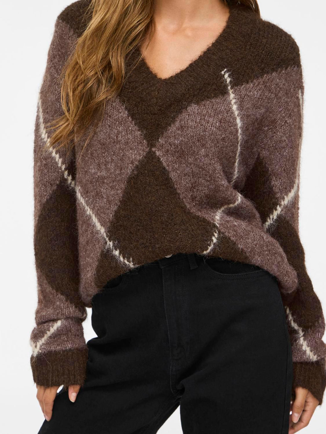 Vitolise V-Neck L/s Check Knit Top/tes