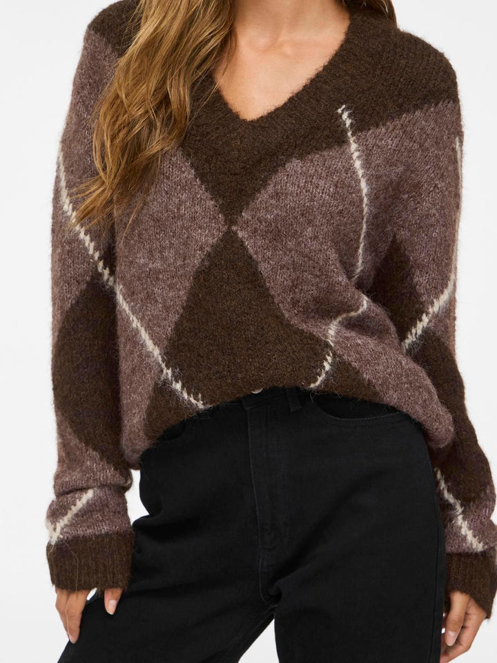 Vitolise V-Neck L/s Check Knit Top/tes