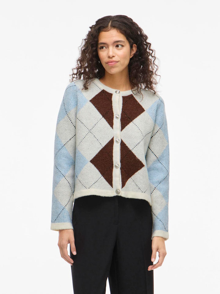 Vikayla O-Neck L/s Check Knit Cardi/bfs