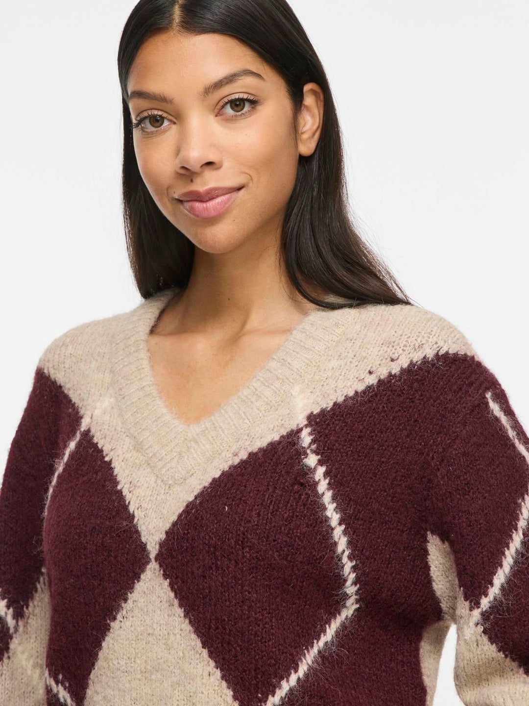 Vitolise V-Neck L/s Check Knit Top/tes