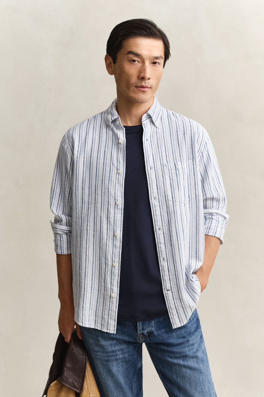 Reg Cotton Linen Stripe Shirt