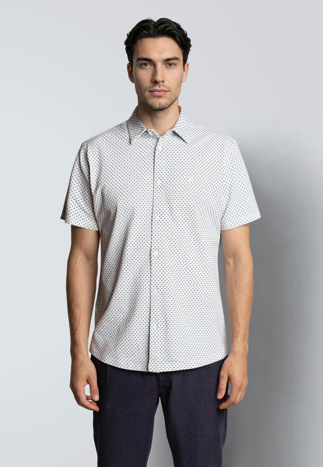 Clean Formal Aop Stretch Shirt S/s