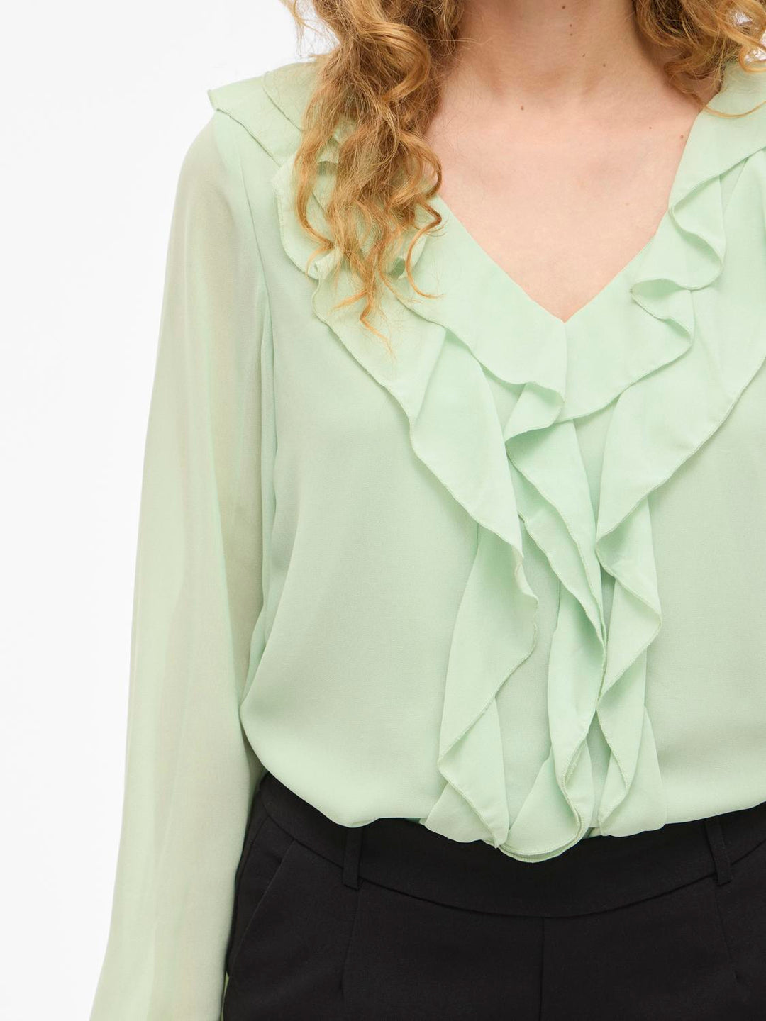 Viane L/s V-Neck Frill Top - Noos