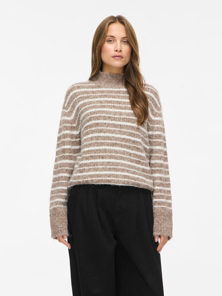 Vimeja Highneck L/s Stripe Knit Top/pb