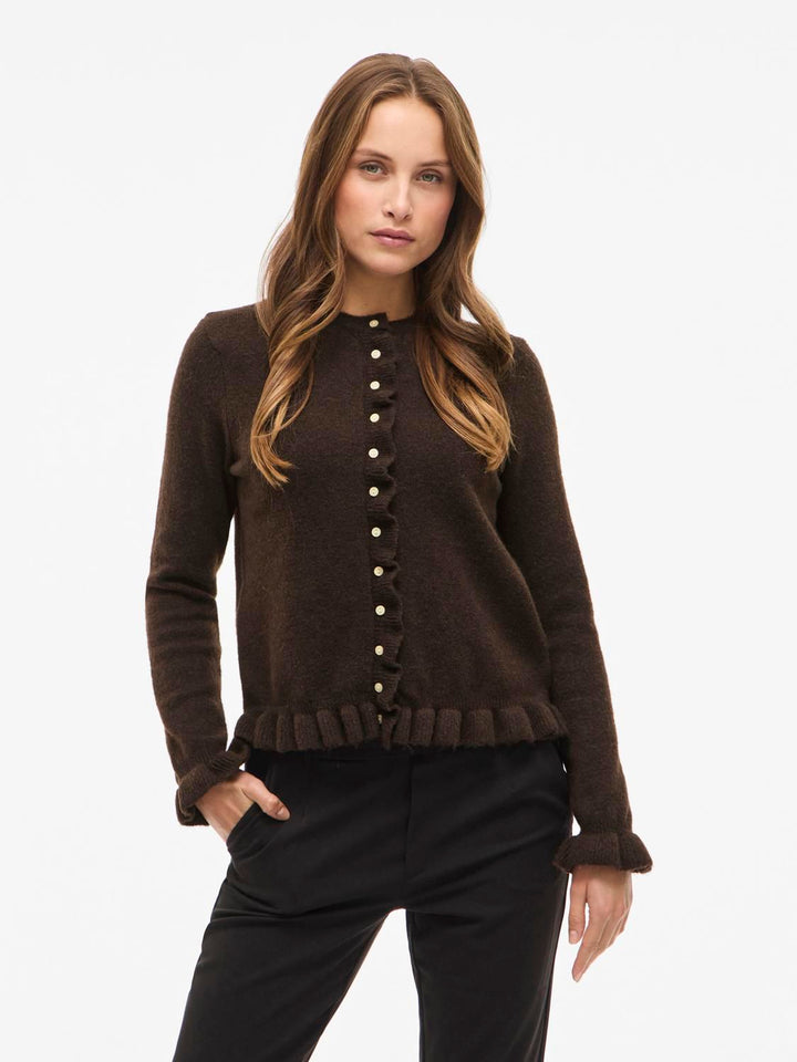 Vijacia O-Neck L/s Frill Knit Cardi/1