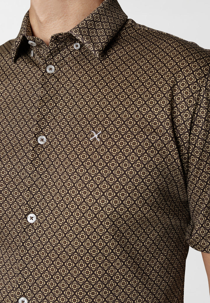 Clean Formal Aop Stretch Shirt S/s