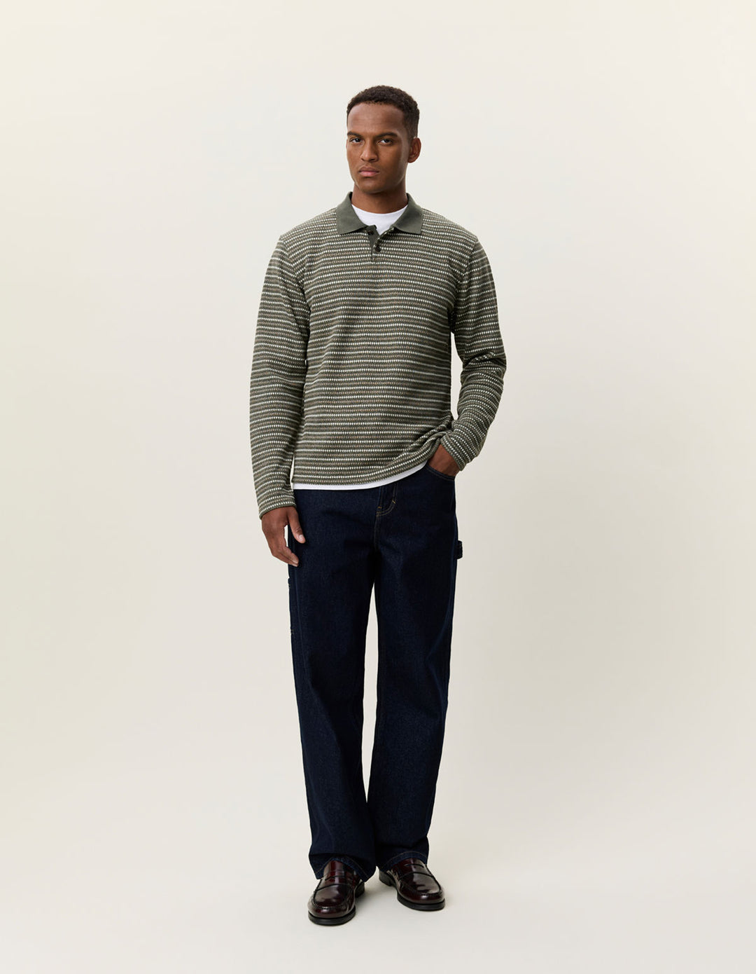 Knitted Stripe Ls Polo
