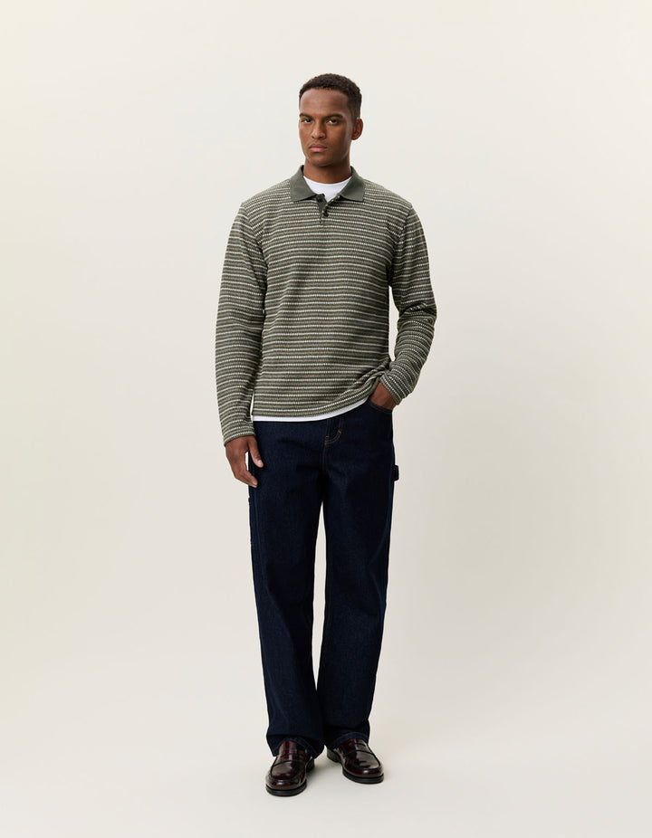 Knitted Stripe Ls Polo