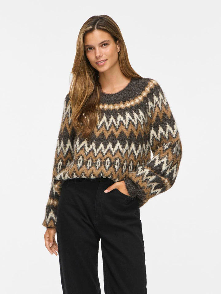 Vibows O-Neck L/s Jacquard Knit Top