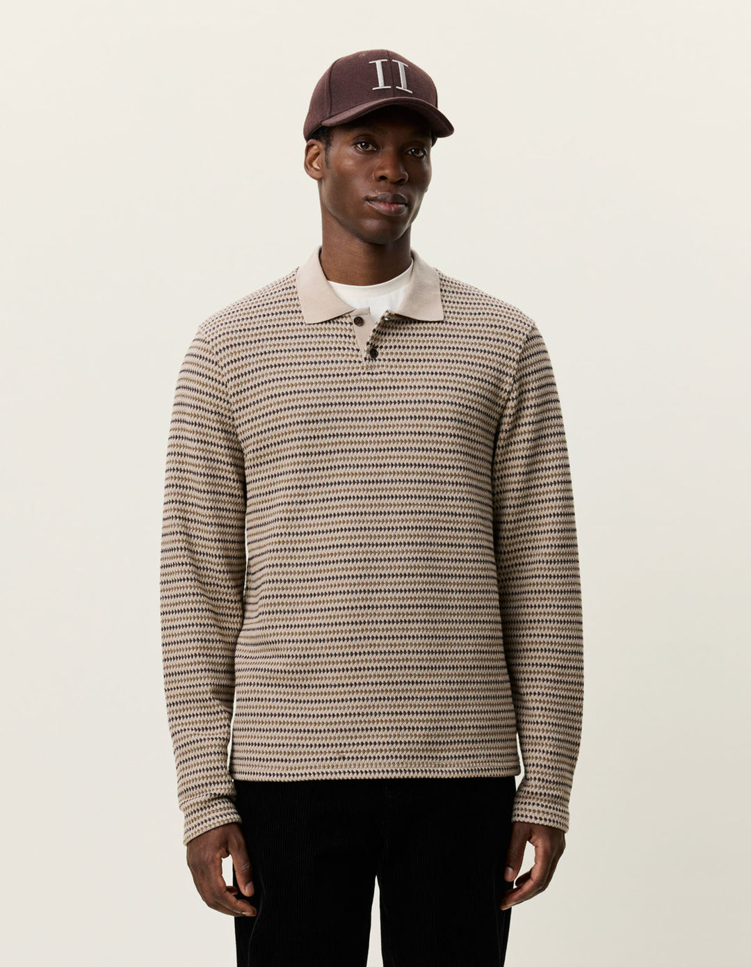 Knitted Stripe Ls Polo