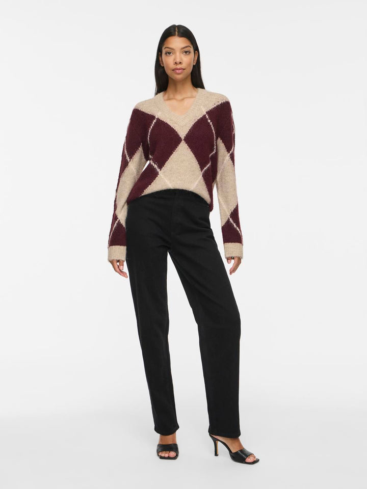 Vitolise V-Neck L/s Check Knit Top/tes