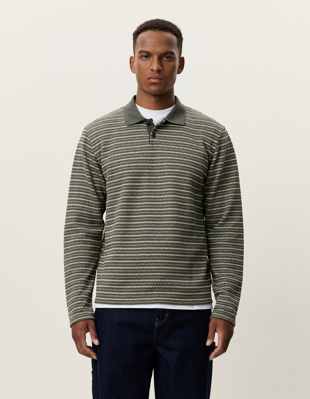 Knitted Stripe Ls Polo