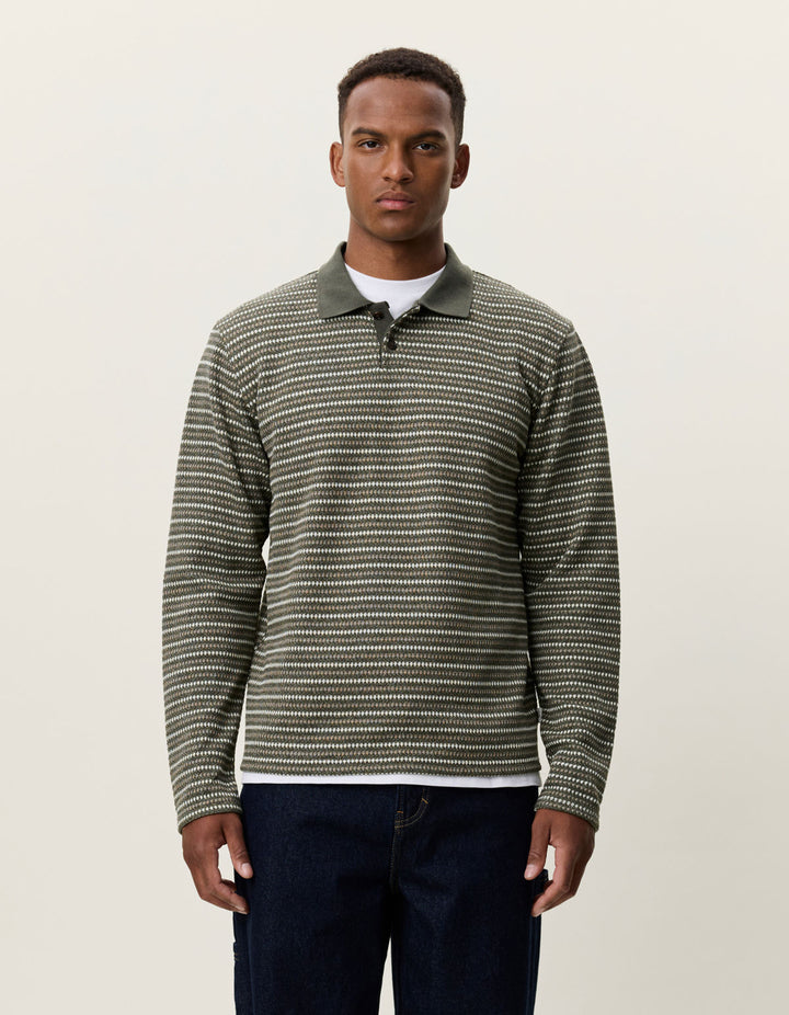 Knitted Stripe Ls Polo