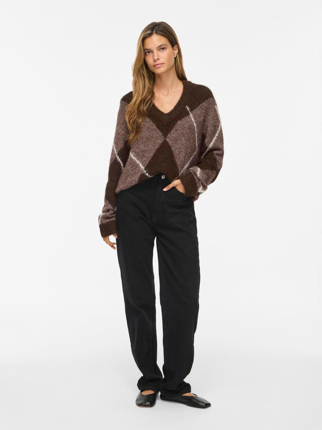 Vitolise V-Neck L/s Check Knit Top/tes