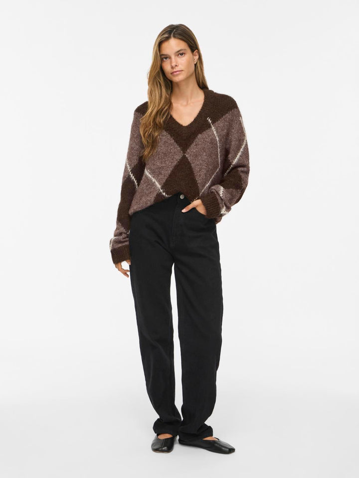 Vitolise V-Neck L/s Check Knit Top/tes