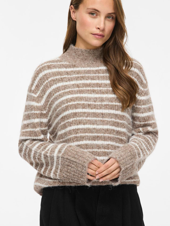 Vimeja Highneck L/s Stripe Knit Top/pb