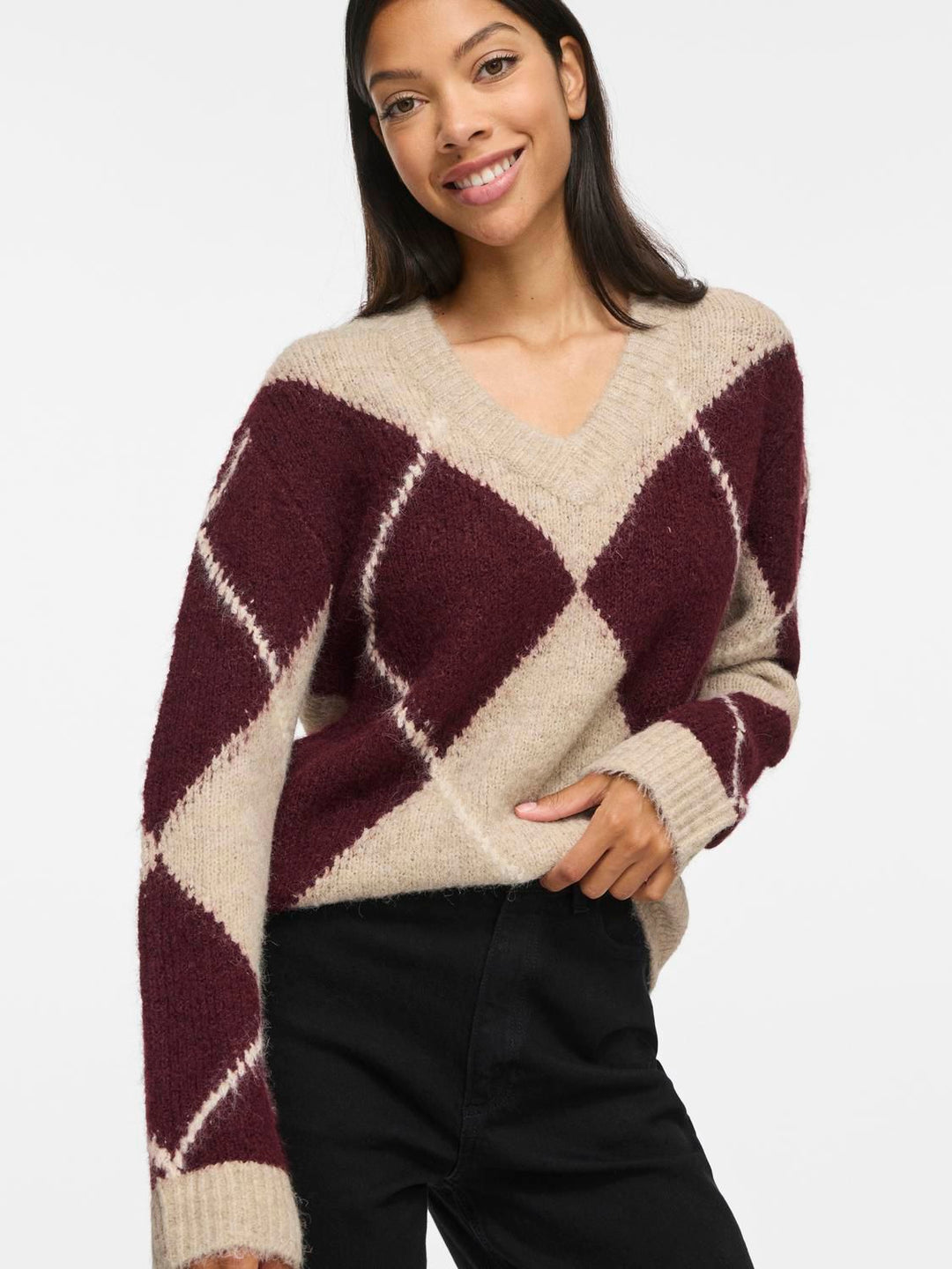 Vitolise V-Neck L/s Check Knit Top/tes