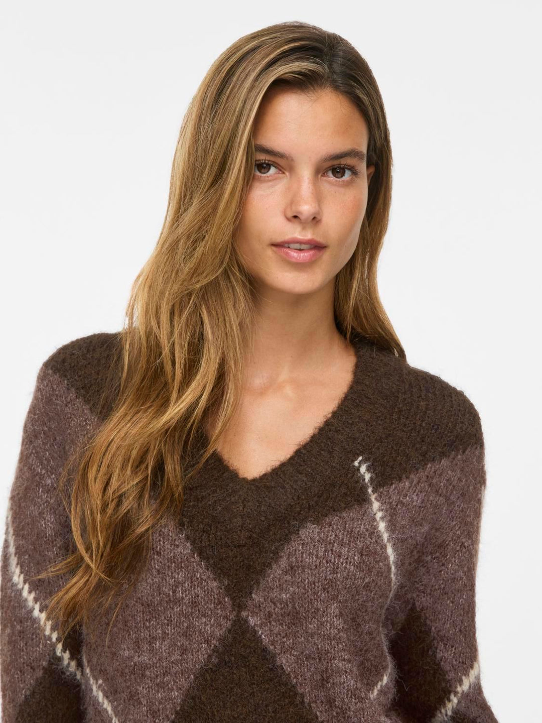 Vitolise V-Neck L/s Check Knit Top/tes