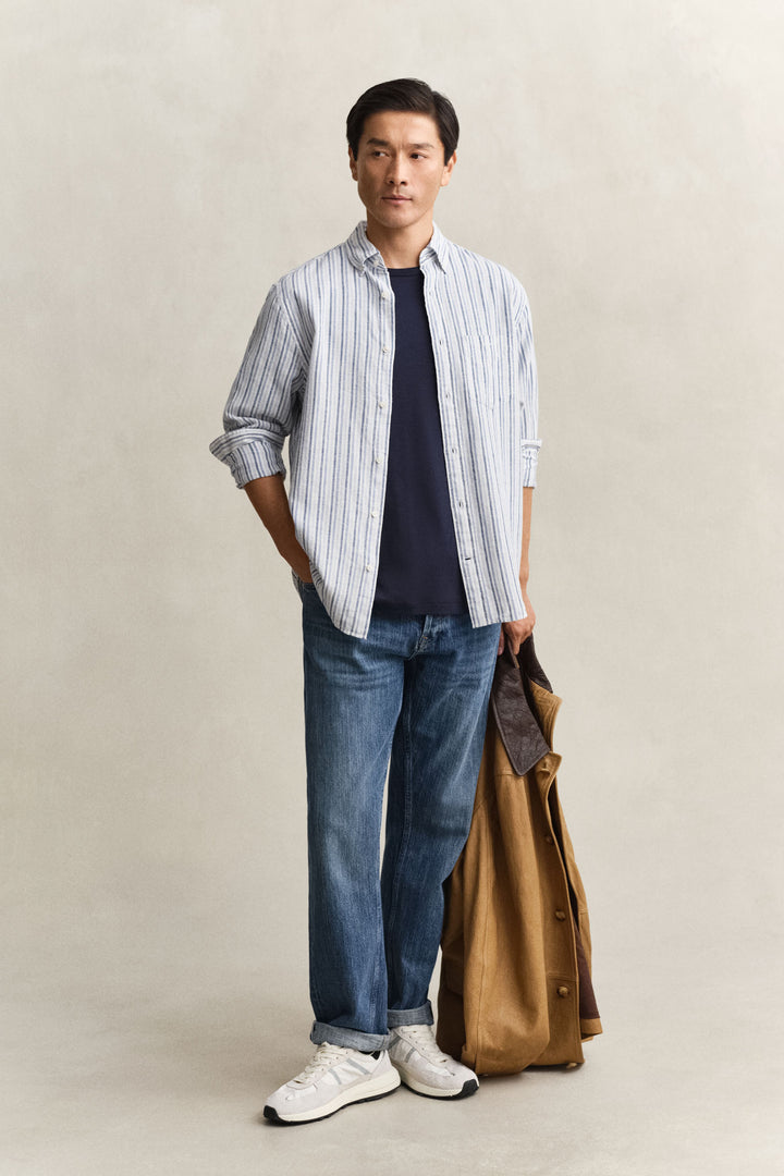 Reg Cotton Linen Stripe Shirt