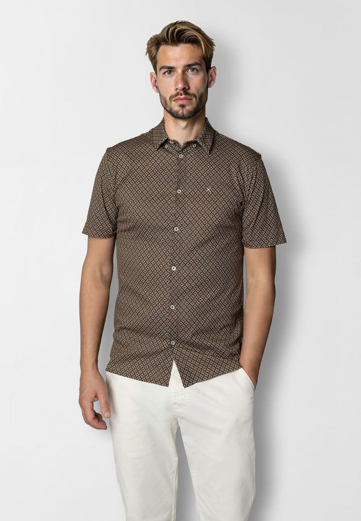 Clean Formal Aop Stretch Shirt S/s
