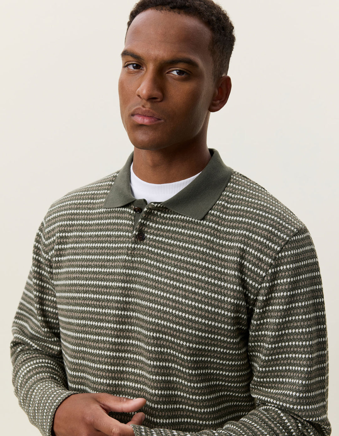 Knitted Stripe Ls Polo