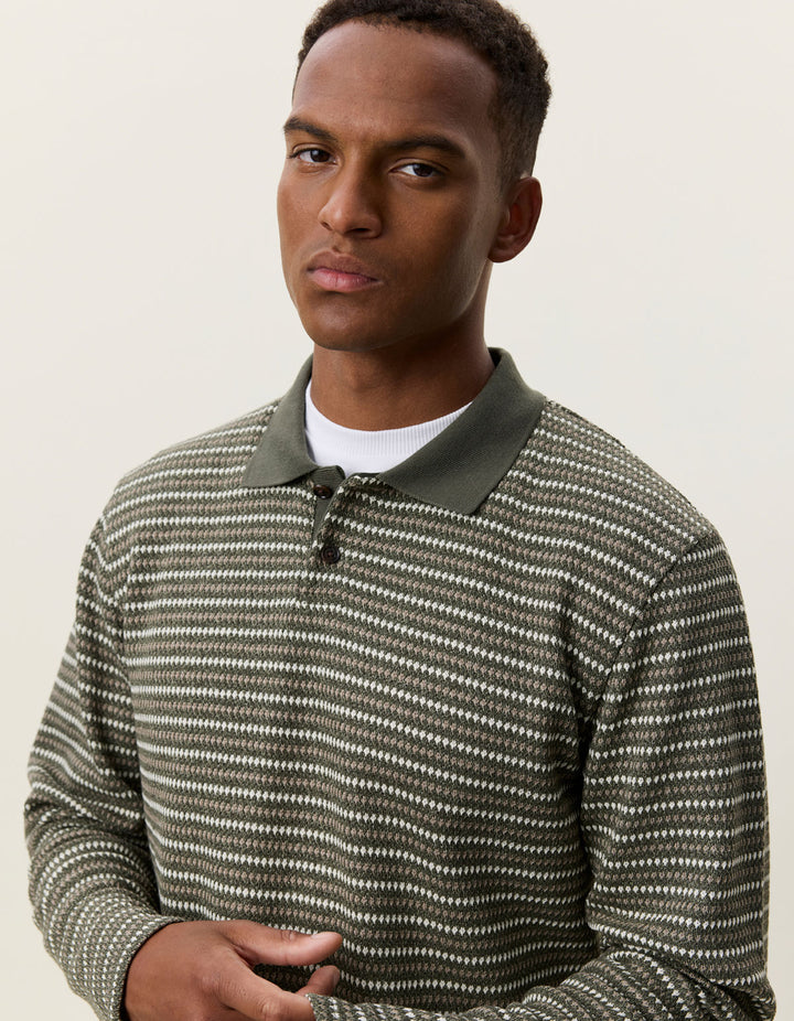 Knitted Stripe Ls Polo