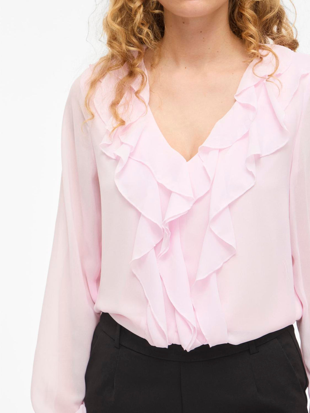 Viane L/s V-Neck Frill Top - Noos