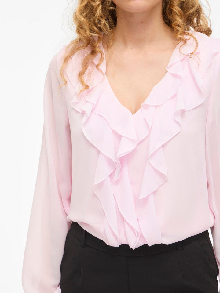 Viane L/s V-Neck Frill Top - Noos
