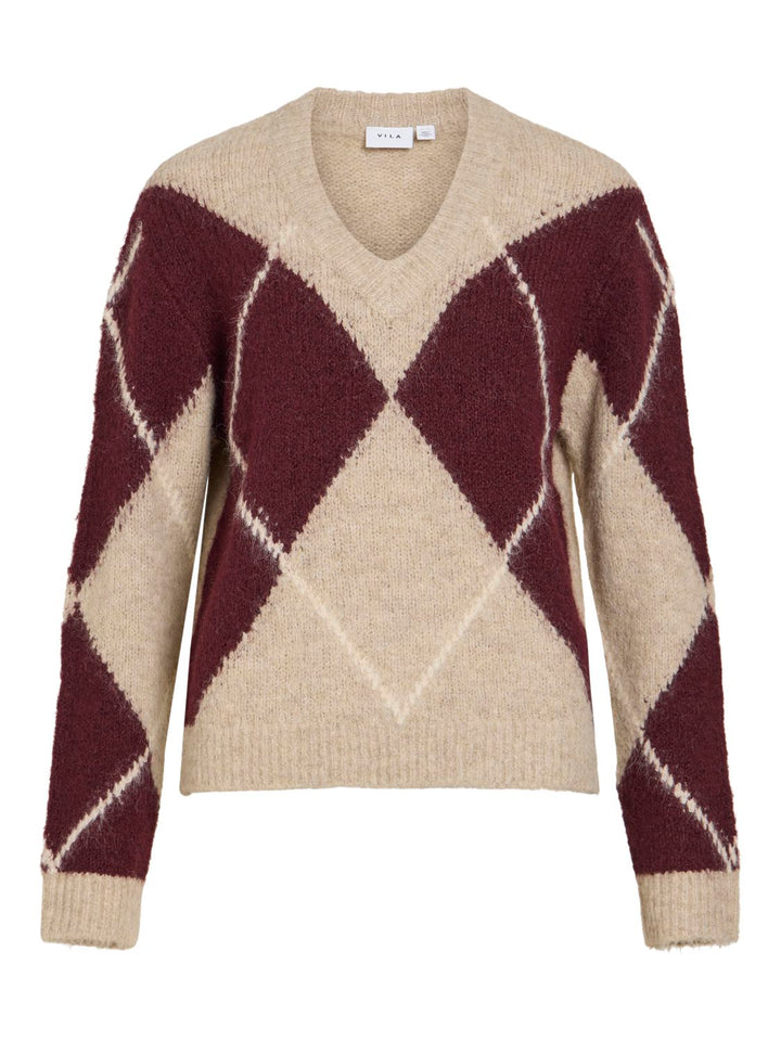 Vitolise V-Neck L/s Check Knit Top/tes