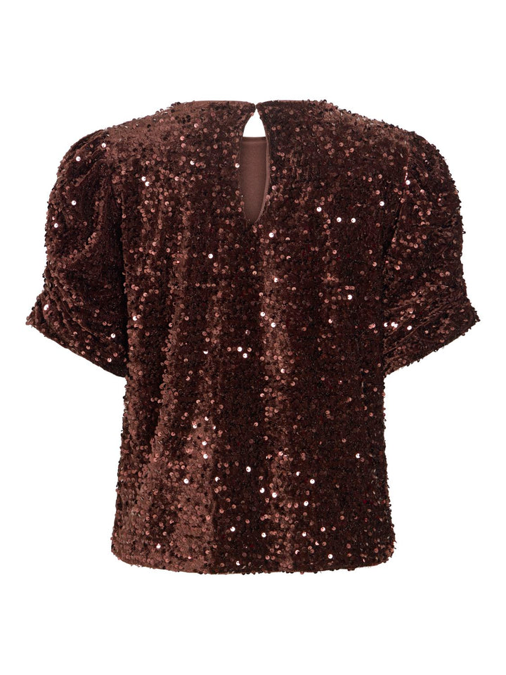 Vibelieve O-Neck Puff Sequins Top/1/ka