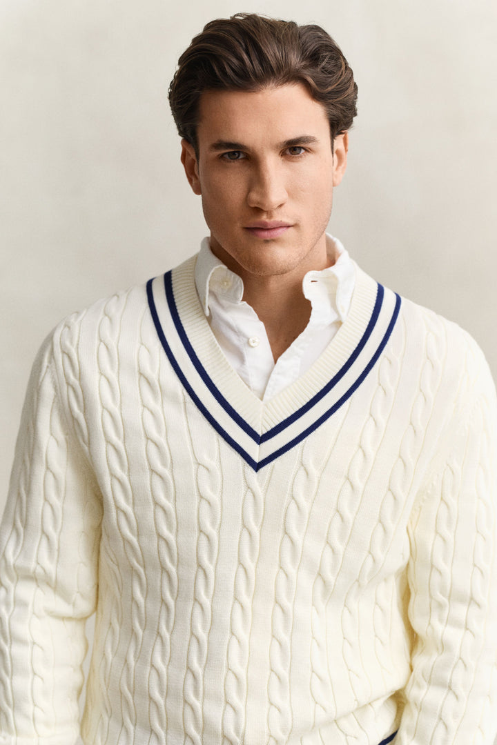 Cotton Cable V-Neck