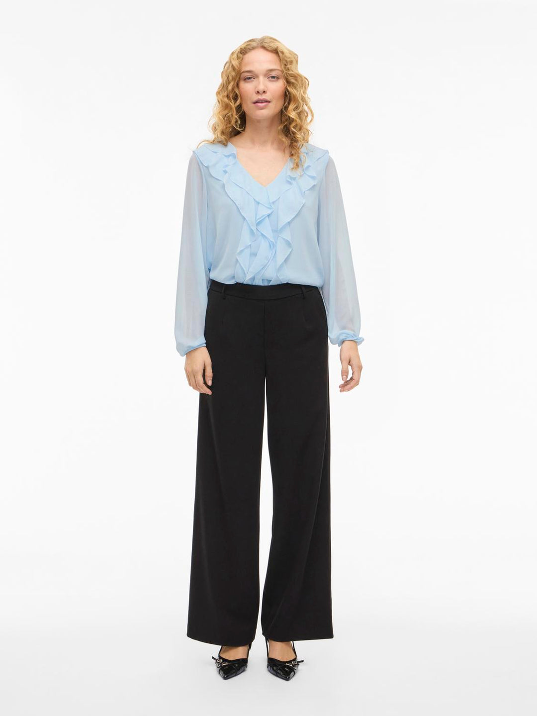 Viane L/s V-Neck Frill Top - Noos