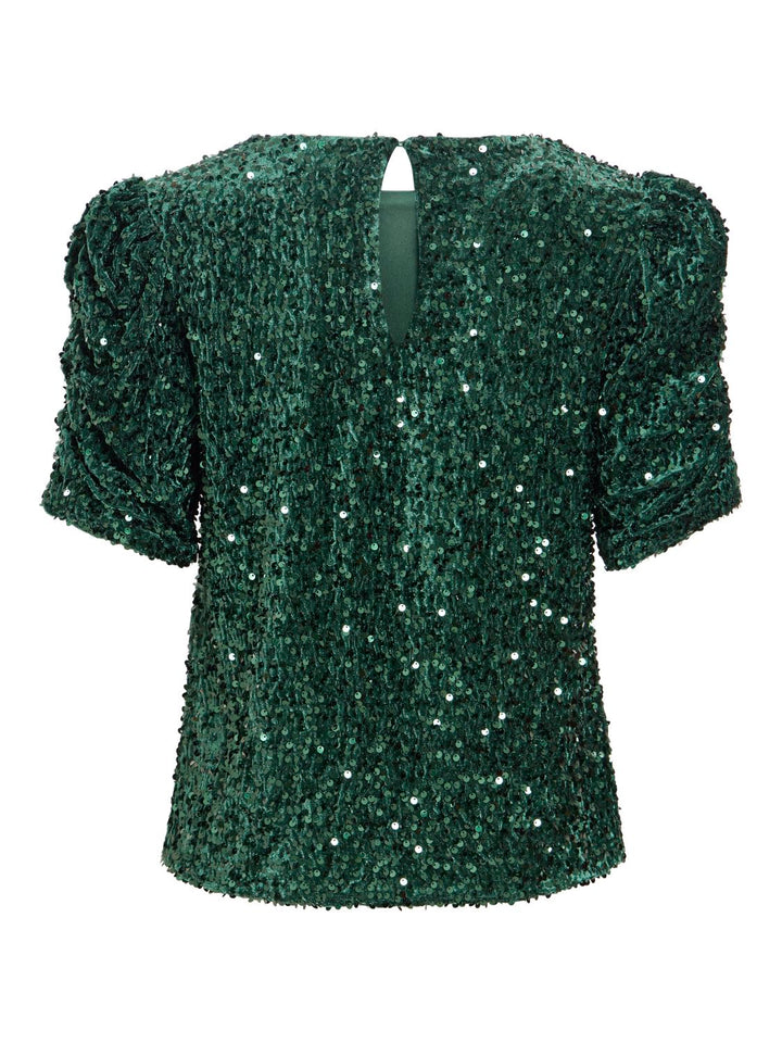 Vibelieve O-Neck Puff Sequins Top/1/ka