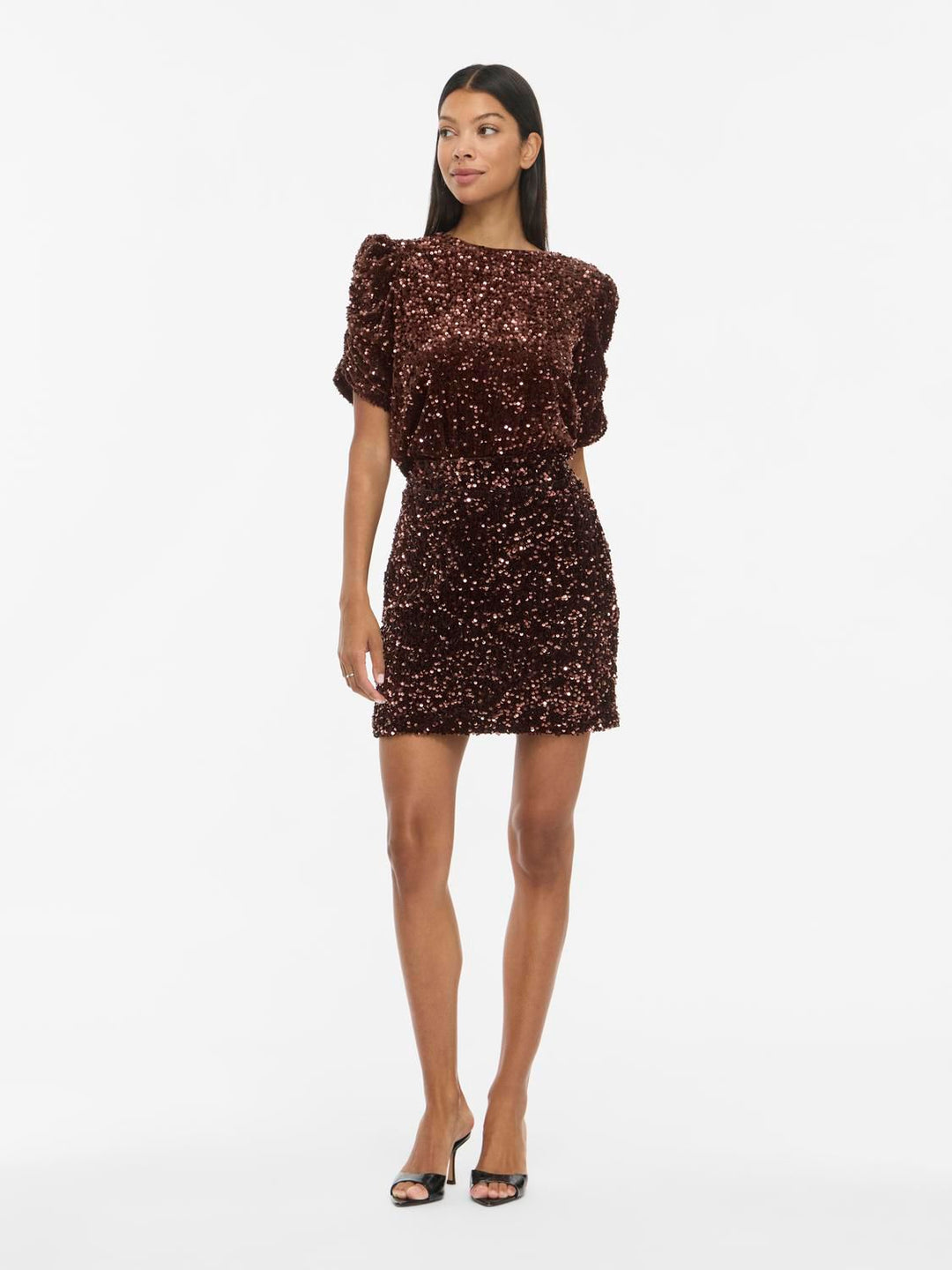 Vibelieve O-Neck Puff Sequins Top/1/ka