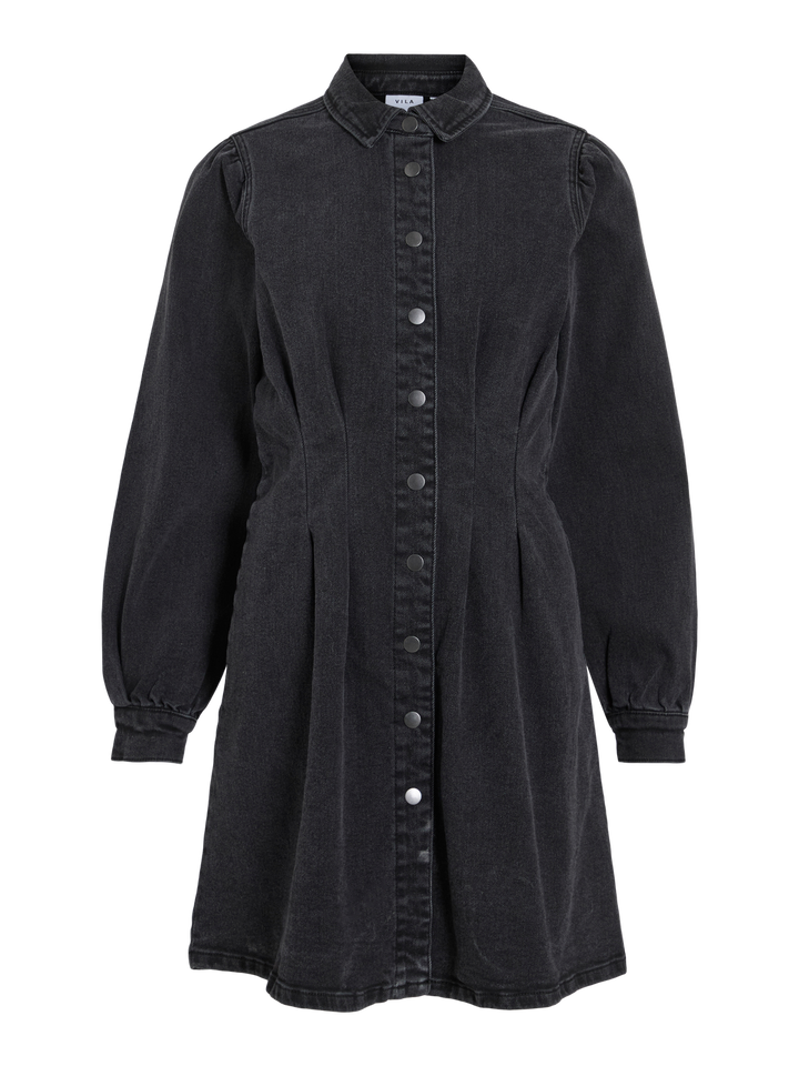 Visol L/s Pleat Denim Dress Black/ln