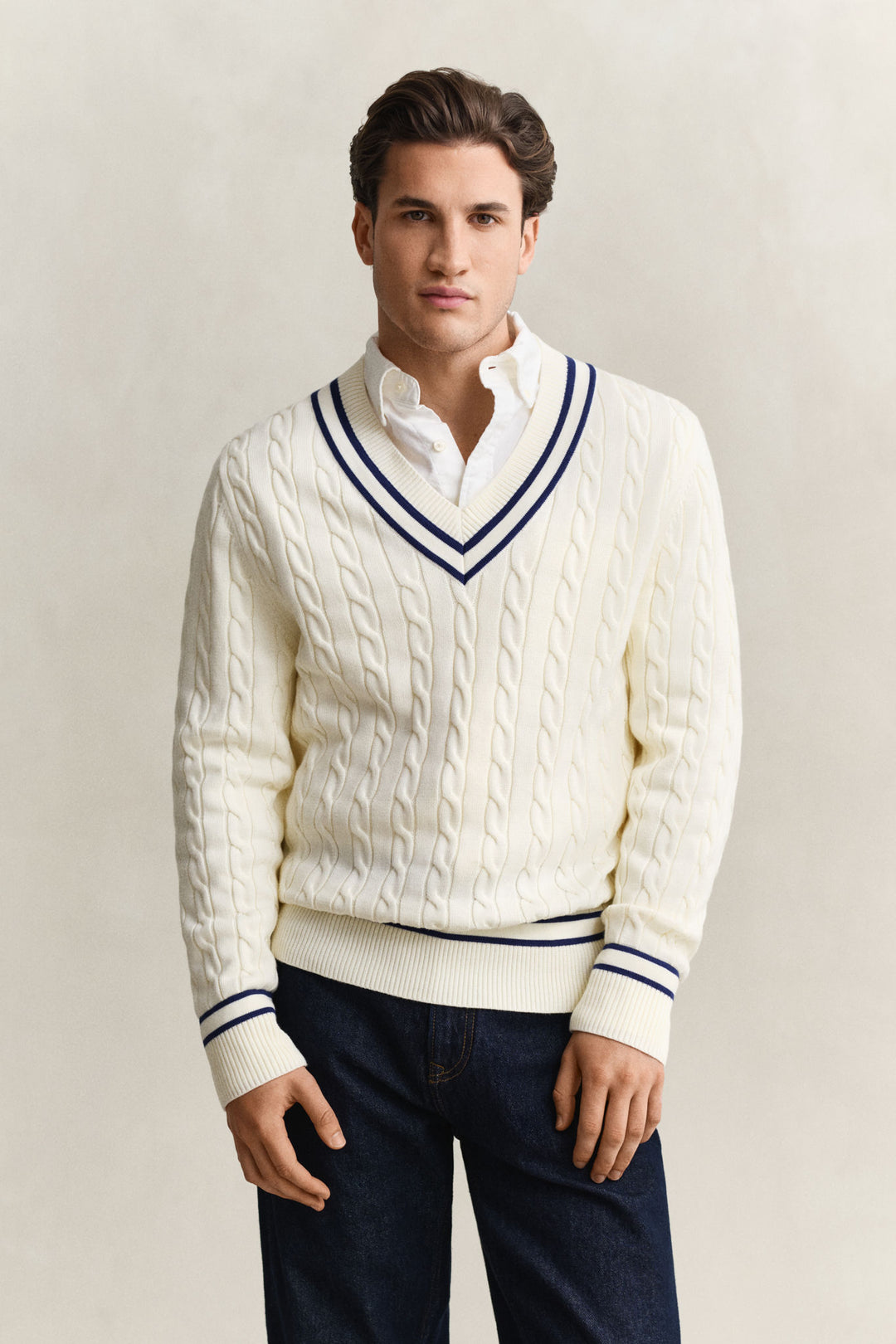 Cotton Cable V-Neck