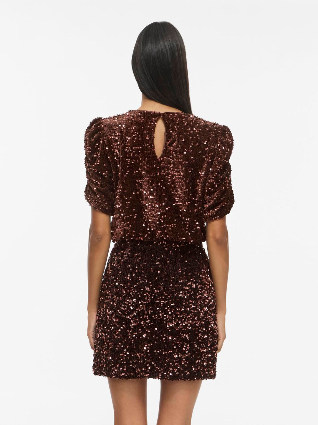 Vibelieve O-Neck Puff Sequins Top/1/ka