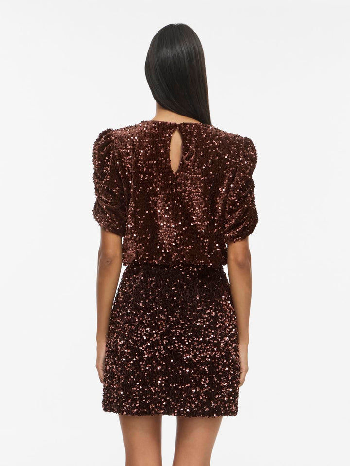 Vibelieve O-Neck Puff Sequins Top/1/ka