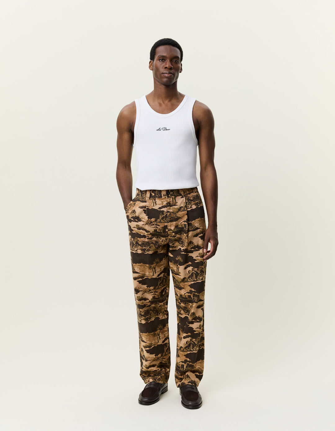 Aop Pleated Canvas Chino Pants