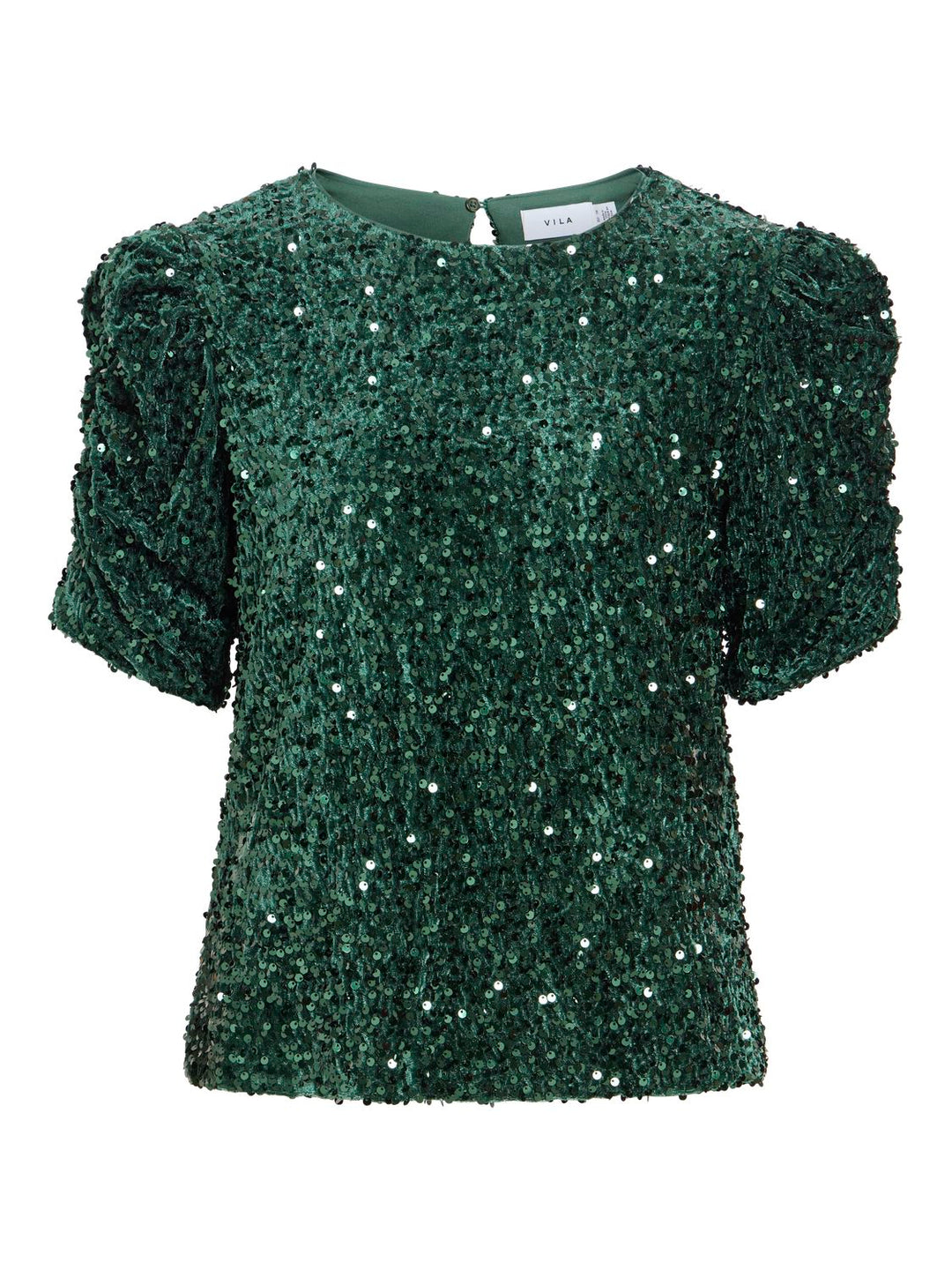 Vibelieve O-Neck Puff Sequins Top/1/ka