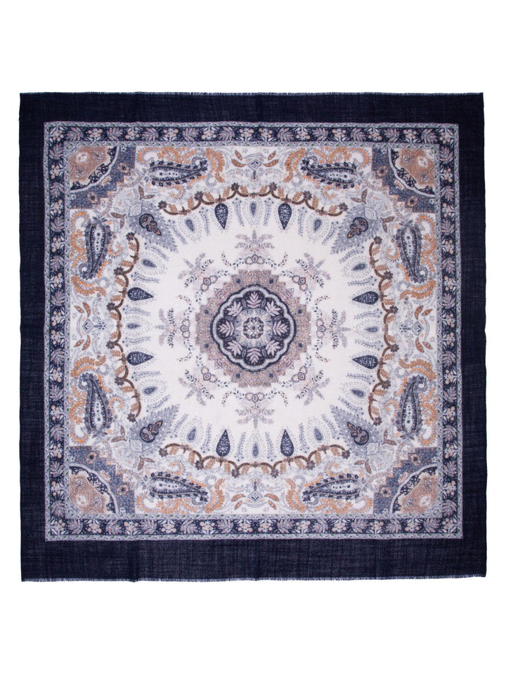 Skjerf Ull Paisley 85x85cm Navy