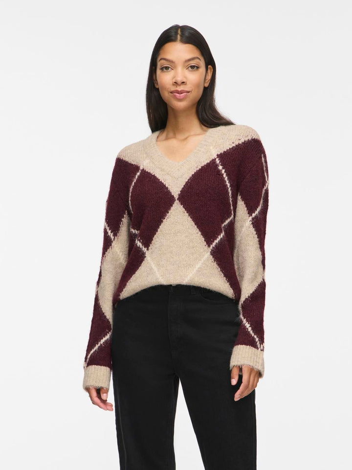 Vitolise V-Neck L/s Check Knit Top/tes