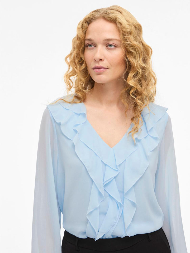 Viane L/s V-Neck Frill Top - Noos