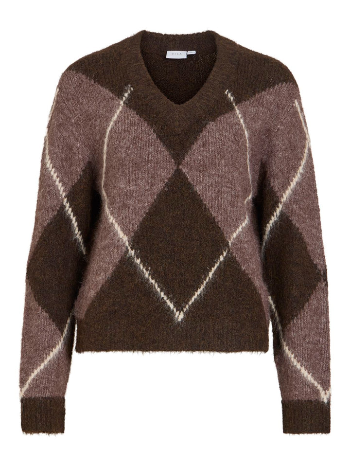 Vitolise V-Neck L/s Check Knit Top/tes