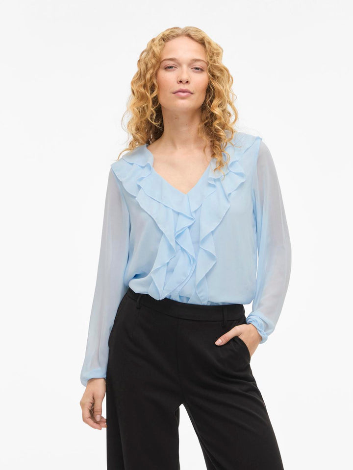 Viane L/s V-Neck Frill Top - Noos